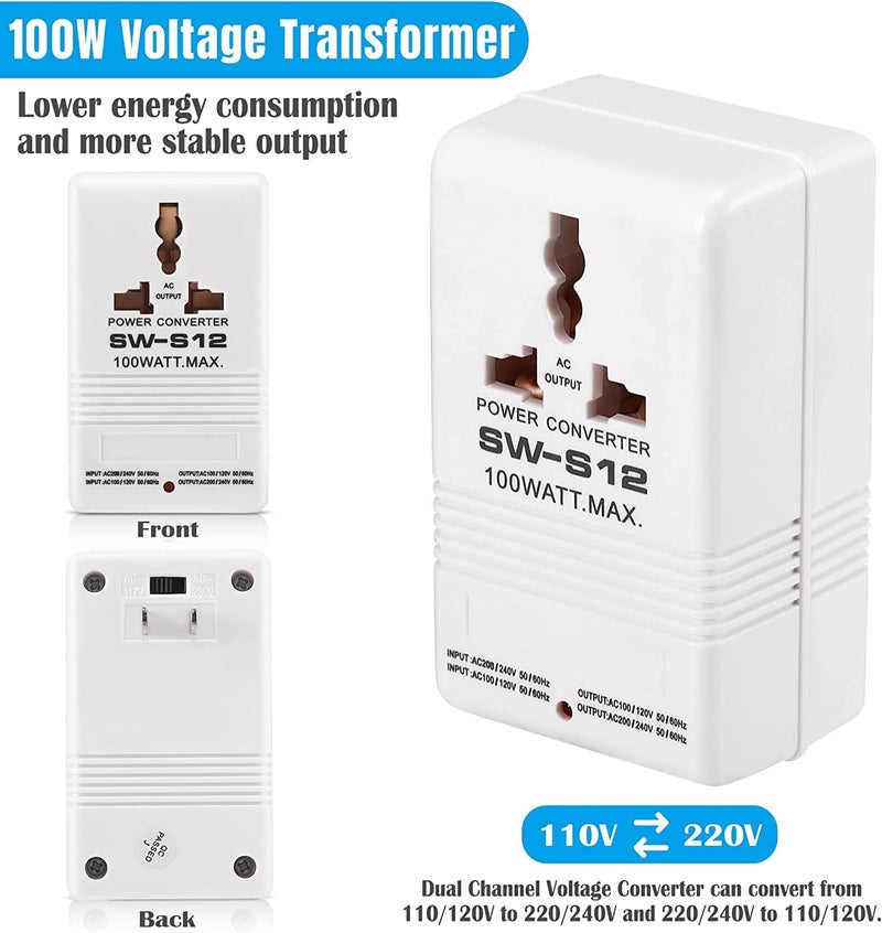 Singway@ Voltage Power Transformer Converter Adapter from 110V to 220V or from 220V to 110V International Standard 2 Prong (SW-S12-100W) - Image 2